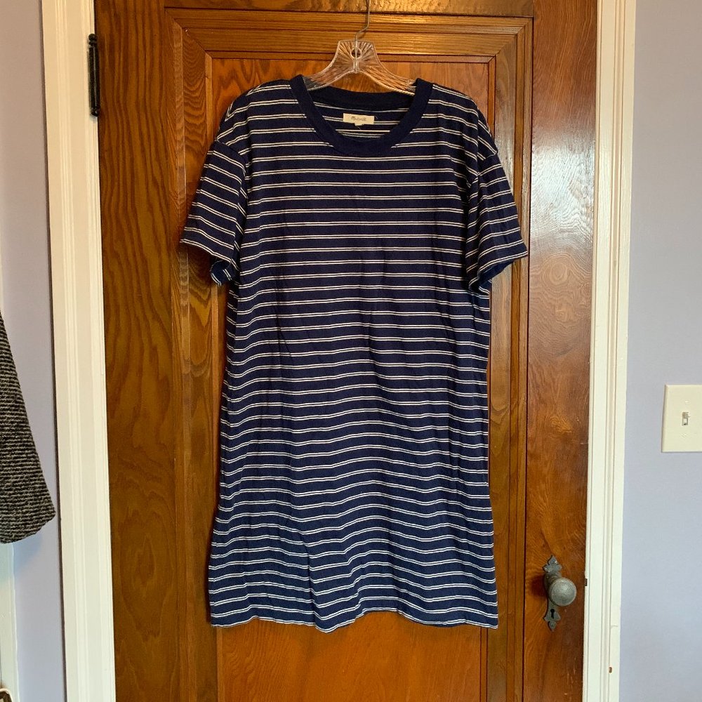 Madewell T Shirt Blue and White Striped Dress - Size L